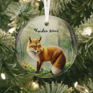  Cute Red Fox in Snowglobe Glass Tree Decoration