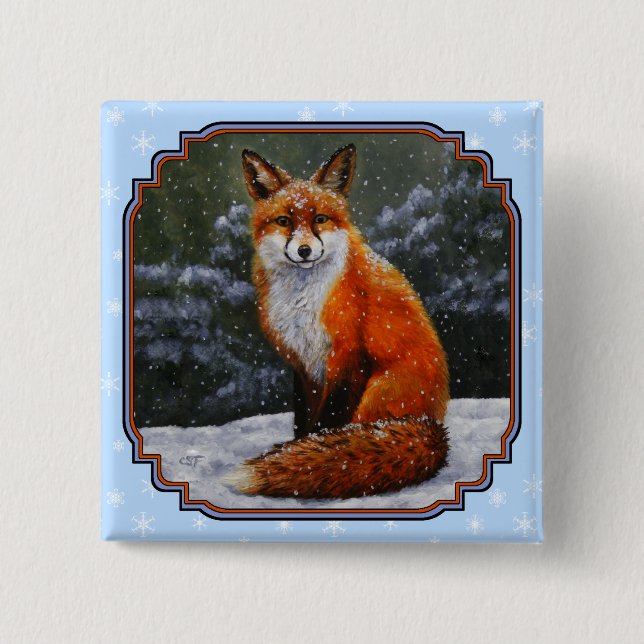 Cute Red Fox in Winter Snow 15 Cm Square Badge (Front)