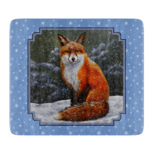 Cute Red Fox in Winter Snow Cutting Board