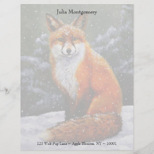 Cute Red Fox in Winter Snow Letterhead Design