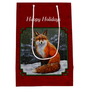 Cute Red Fox in Winter Snow Medium Gift Bag