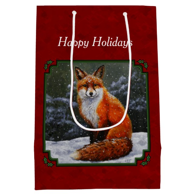Cute Red Fox in Winter Snow Medium Gift Bag (Back)