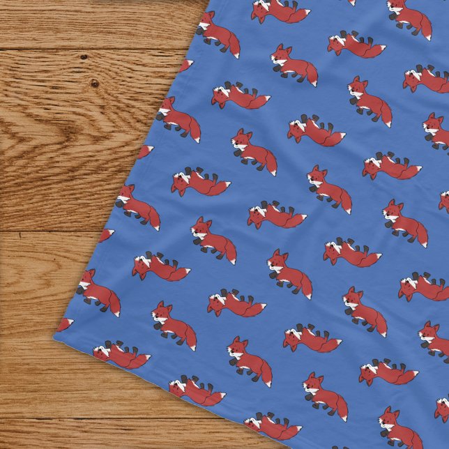Cute Red Fox Pattern Blue Baby Kids Fleece Blanket (Creator Uploaded)