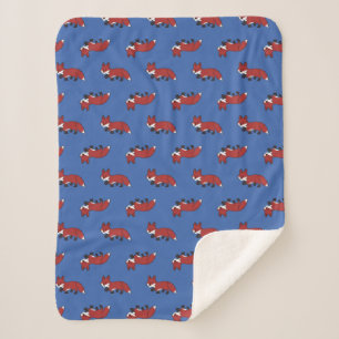 Cute Red Fox Pattern Blue Baby Kids Sherpa Blanket