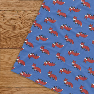 Cute Red Fox Pattern Blue Kids Fleece Blanket