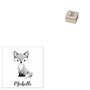 Cute Red Fox Personalised Kid's  Rubber Stamp