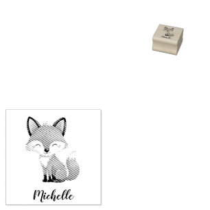 Cute Red Fox Personalised Kid's Rubber Stamp