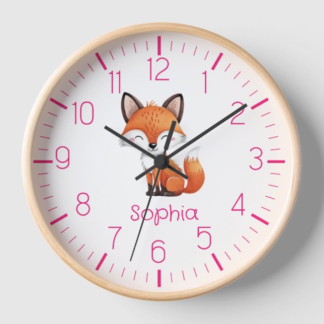 Cute Red Fox Personalised Kid's Watch    Clock (Front)