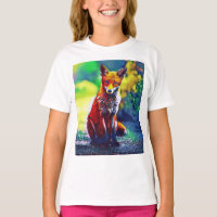 Cute Red Fox Portrait Painting Digital Art T-Shirt