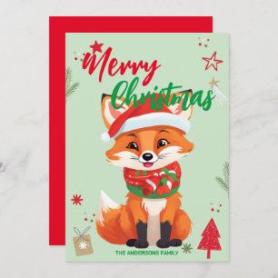 Cute red fox santa Christmas Holiday Family name