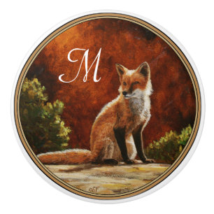 Cute Red Fox Sitting In The Sun Ceramic Knob