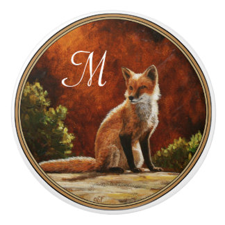 Cute Red Fox Sitting In The Sun Ceramic Knob