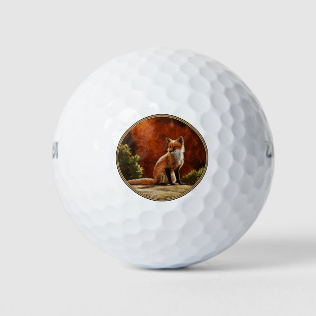Cute Red Fox Sitting In The Sun Golf Balls (Front)