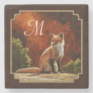 Cute Red Fox Sitting In The Sun Stone Coaster