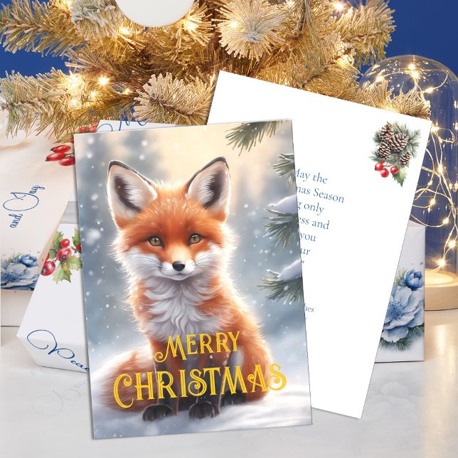 Cute Red Fox Snowy Winter Christmas Holiday Card (Creator Uploaded)