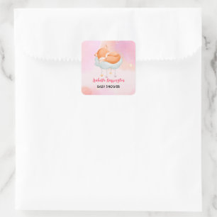Cute red fox star balloon baby shower party square sticker