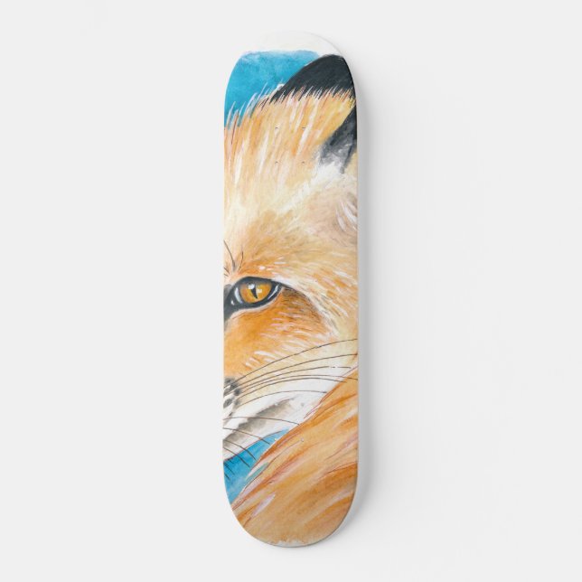 Cute red Fox Watercolor Art Skateboard (Front)