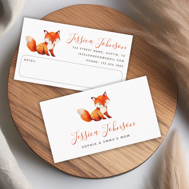 Cute Red Fox Watercolor Mummy Calling Play Date  Business Card (Creator Uploaded)