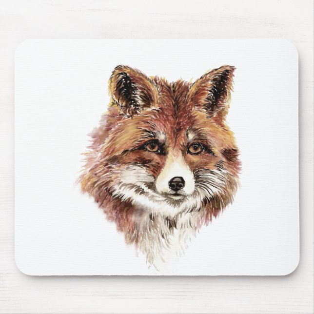 Cute Red Fox, Watercolor Nature, Wildlife Mouse Pad (Front)