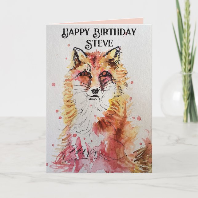 Cute Red Fox Watercolour Mens Birthday Card (Front)