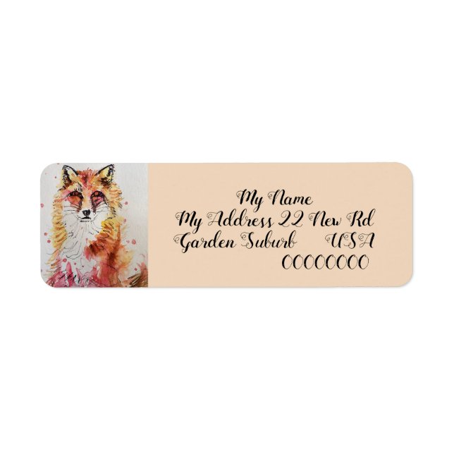 Cute Red Fox Watercolour Return Address Labels (Front)