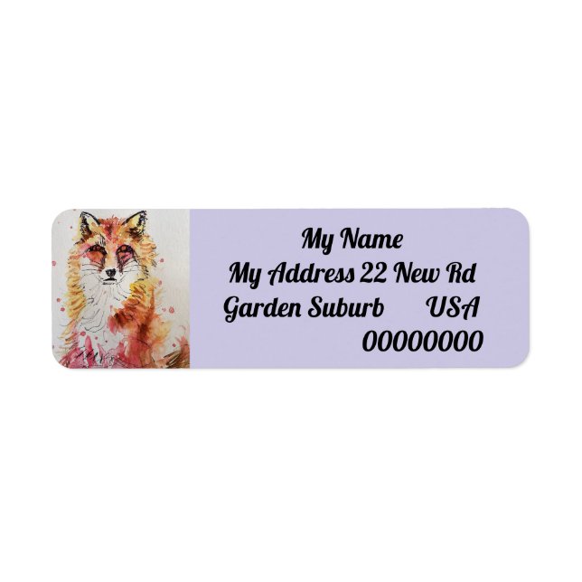 Cute Red Fox Watercolour Return Address Labels (Front)