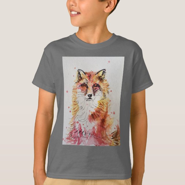 Cute Red Fox Whimsical Watercolor Boys T Shirt (Front)