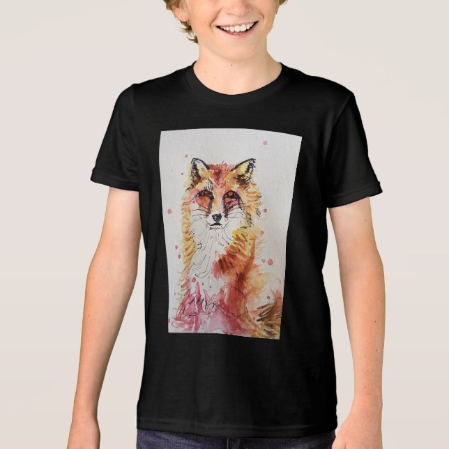 Cute Red Fox Whimsical Watercolor Boys T Shirt (Front)