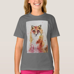 Cute Red Fox Whimsical Watercolor Girls T Shirt