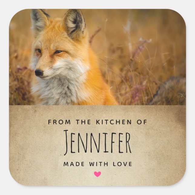 Cute Red Fox Wild Nature Photography Kitchen Square Sticker (Front)