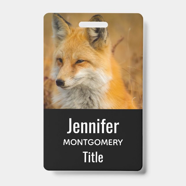Cute Red Fox Wilderness Nature Photography ID Badge (Front)
