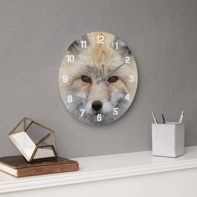 Cute Red Fox Wildlife Photo Large Clock (Office)
