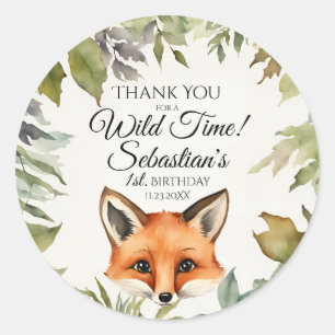 Cute Red Fox Woodland Thank You Birthday Classic Round Sticker