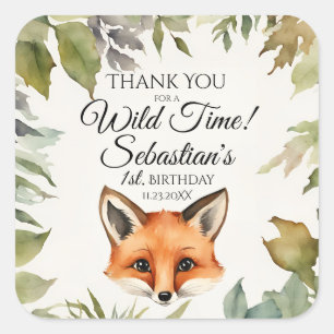 Cute Red Fox Woodland Thank You Birthday Square Sticker