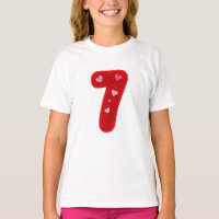 Cute Red Fuzzy Number 7 Pink Hearts Birthday Girl