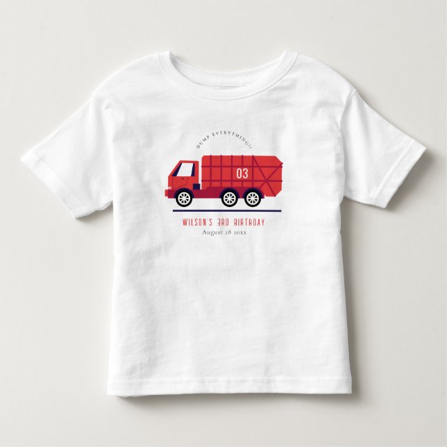 Cute Red Garbage Truck Kids Any Age Birthday Toddler T-Shirt (Front)
