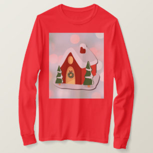 Cute Red Gingerbread House Christmas Holiday T-Shirt