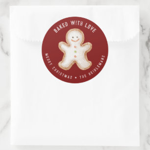 Cute Red Gingerbread Man Christmas Holiday Baking Classic Round Sticker
