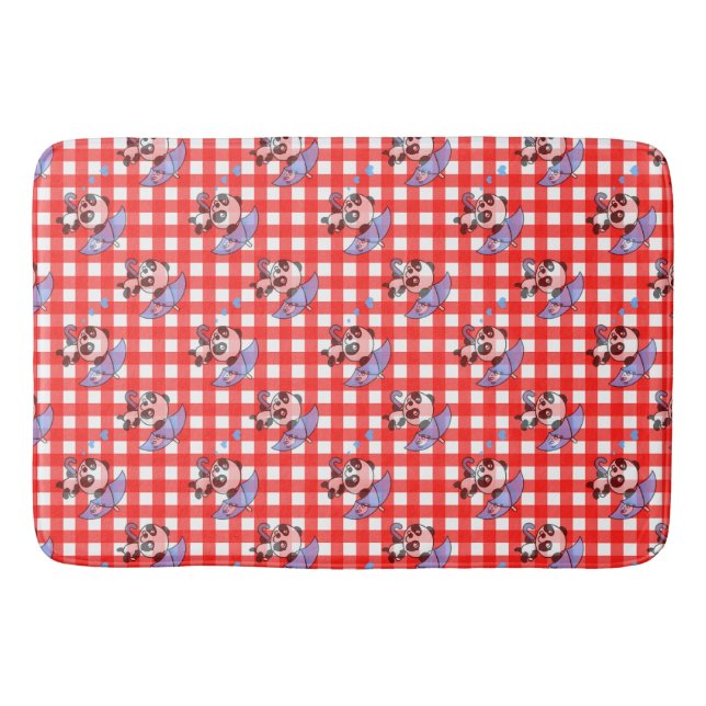 Cute Red Gingham Check Design Bath Mat (Front)