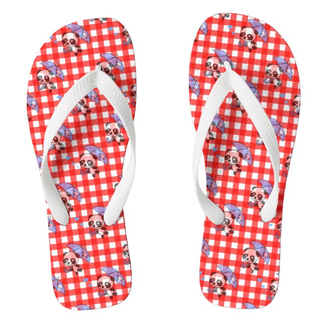 Cute Red Gingham Check Jandals (Footbed)