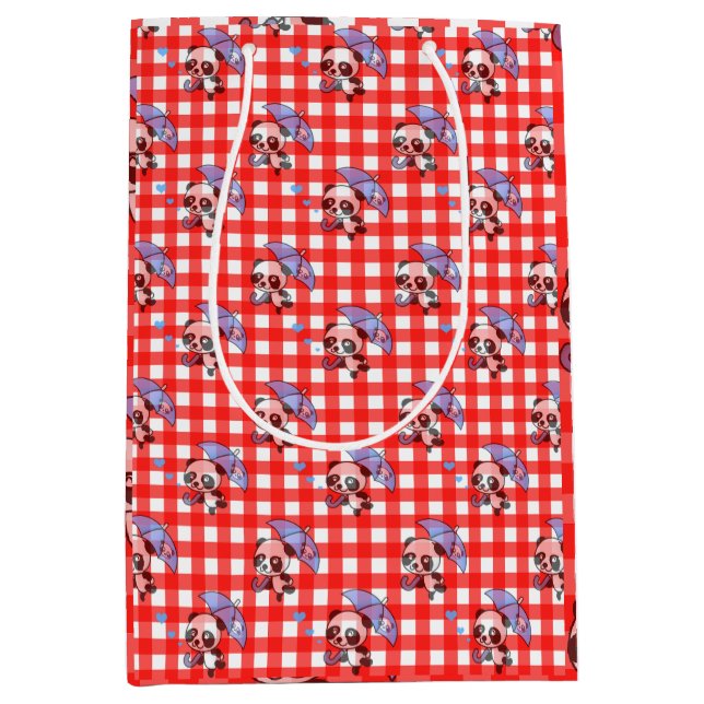 Cute Red Gingham Check Medium Gift Bag (Front)