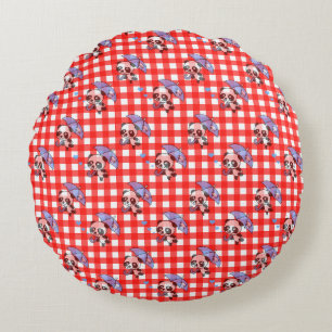 Cute Red Gingham Check Round Cushion