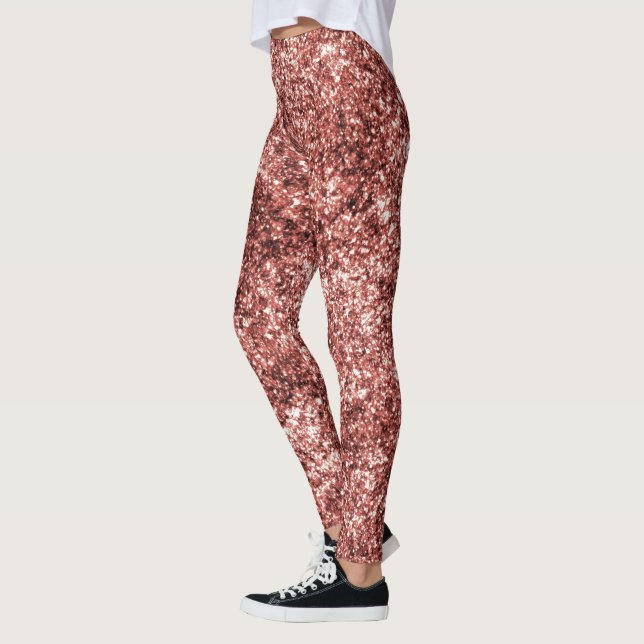Cute Red Glitter Sparkles Pattern Holiday Outfit Leggings (Left)