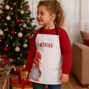 Cute Red Gnome Illustration Custom  Apron