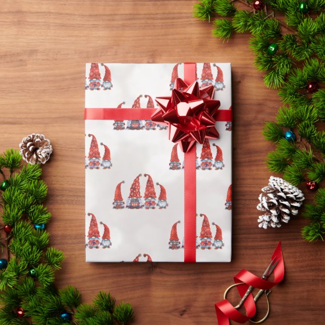 Cute Red Gnomes Bokeh Wrapping Paper (Holiday Gift)