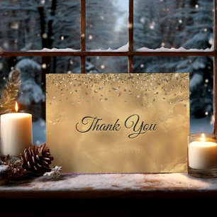 Cute red gold monogram marble art thank you card