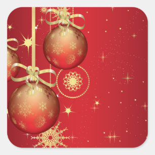 Cute Red Gold Ornament Christmas Pattern Square Sticker