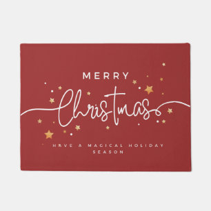 Cute Red Gold White Minimalist Merry Christmas Doormat