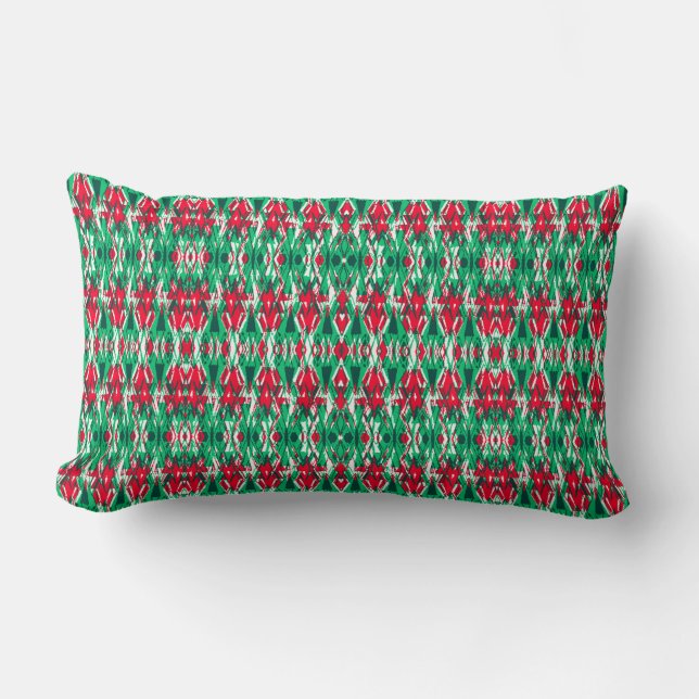 Cute red green abstract aztec pattern lumbar cushion (Front)