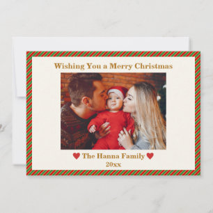 Cute Red, Green and Gold Photo Merry Christmas Holiday Card
